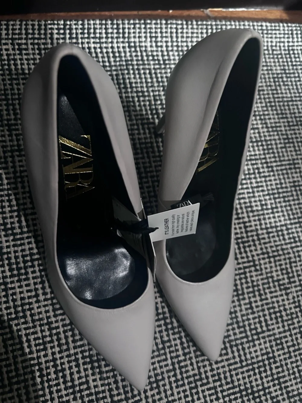 Zara Pale Gray Pointed Stiletto Heels - Picture 4 of 7